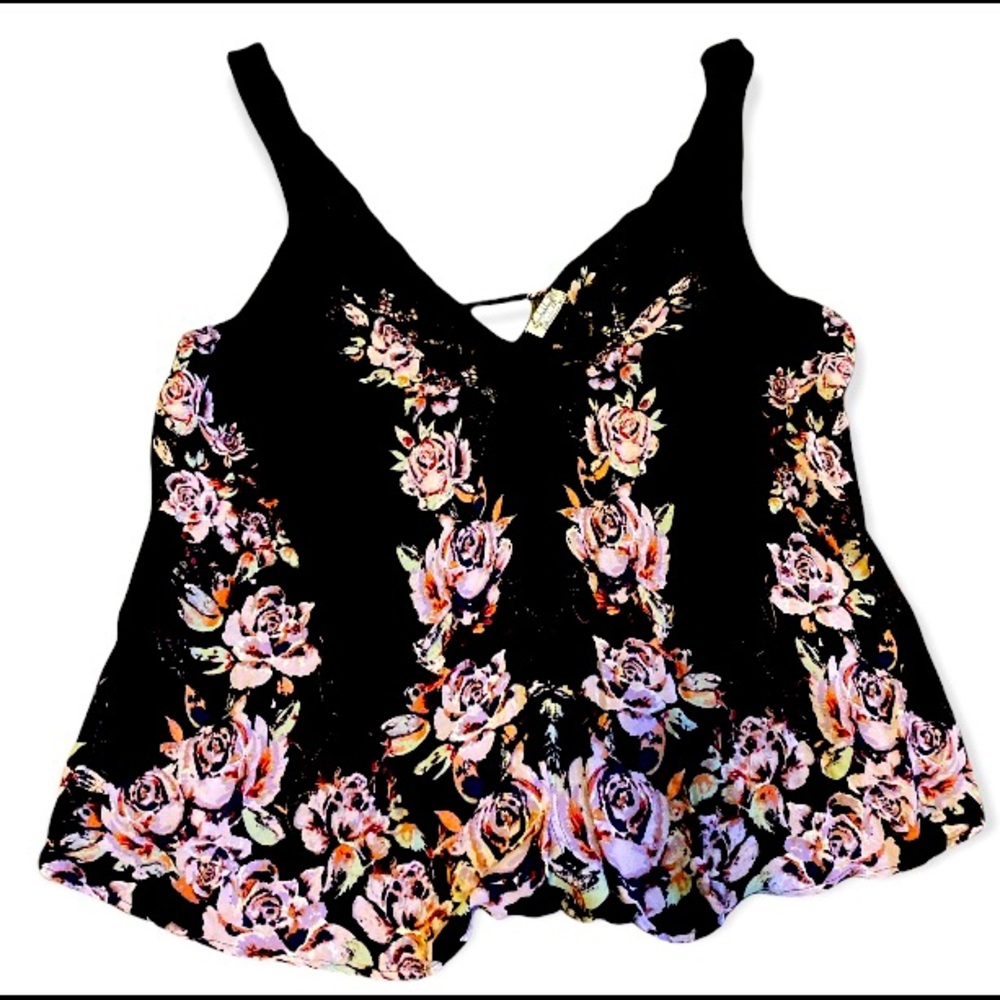 Intimately Free People Black Lace Trim Floral Tank